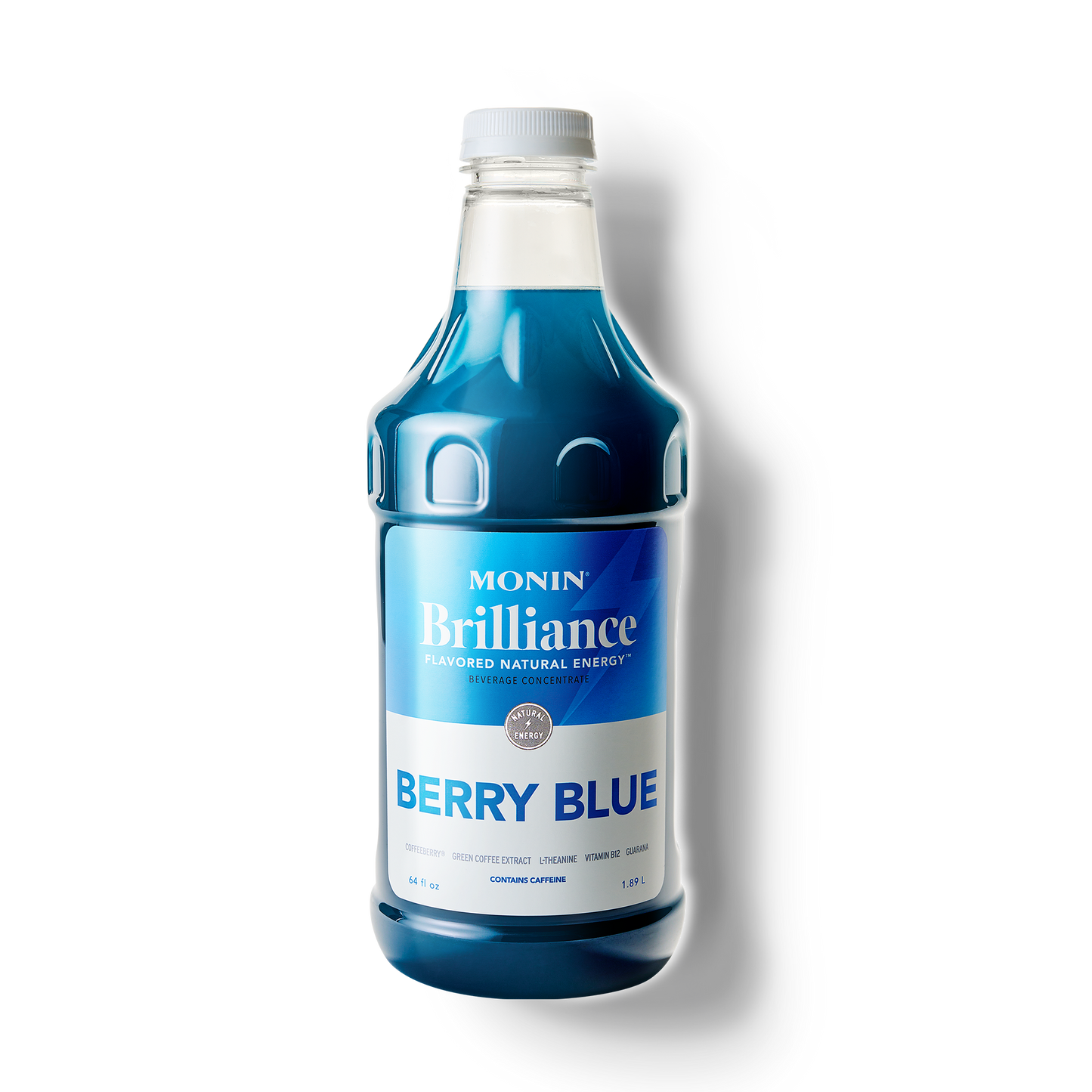 Monin Berry Blue syrup bottle on a white background