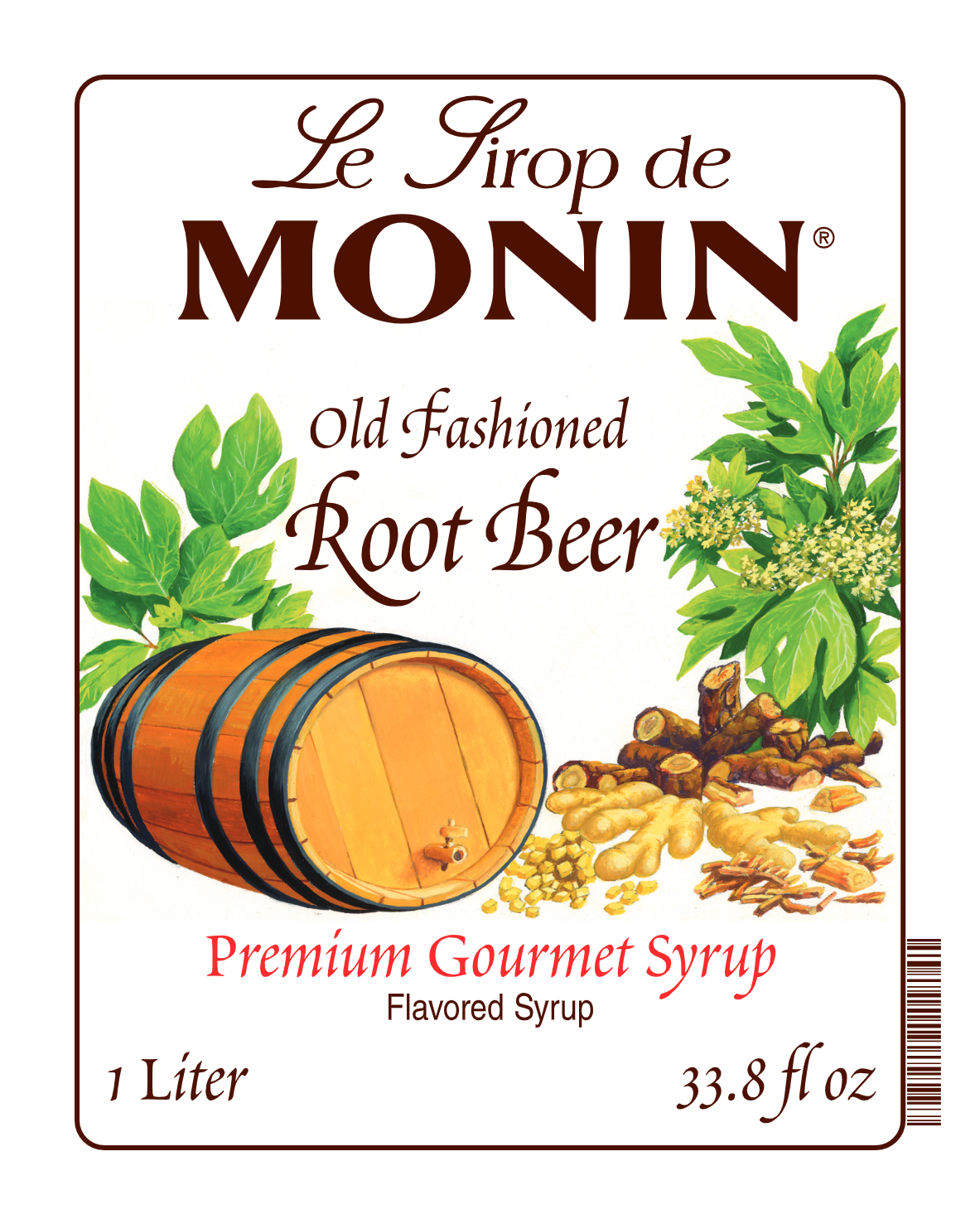 1L old fashioned root beer monin syrup label