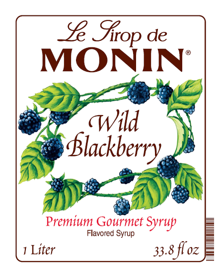 1L monin syrup label of wild blackberry