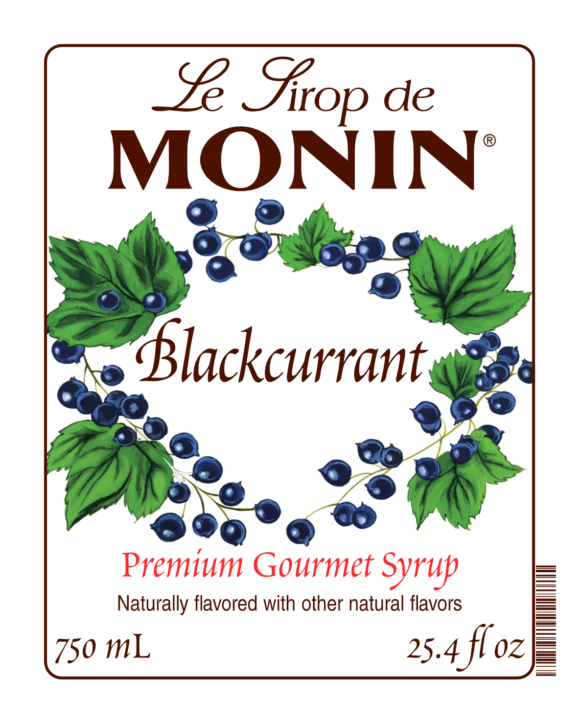 750ML monin syrup label of blackcurrrant