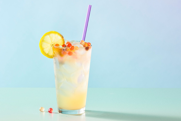 Homemade Bubble Tea with colorful popping pearls