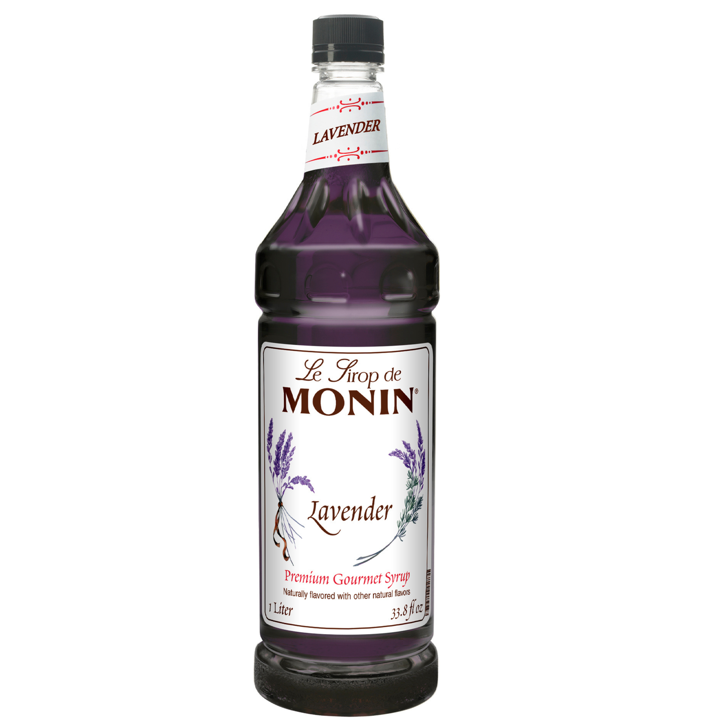 Lavender monin syrup on white background 