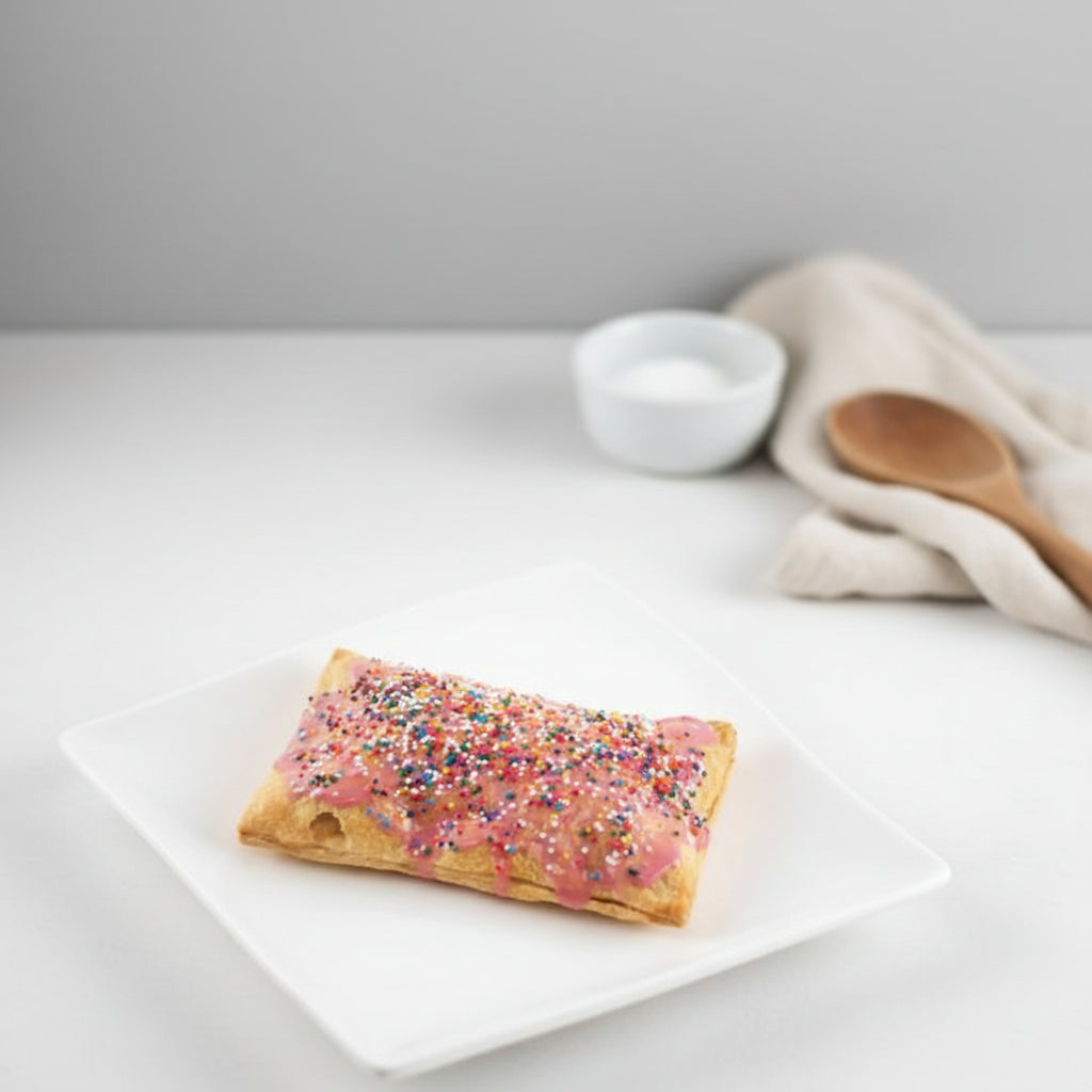 Cherry Pop-Tart made with Monin Tart Cherry Syrup and Monin Black Cherry Fruit Purée on a white plate. 
