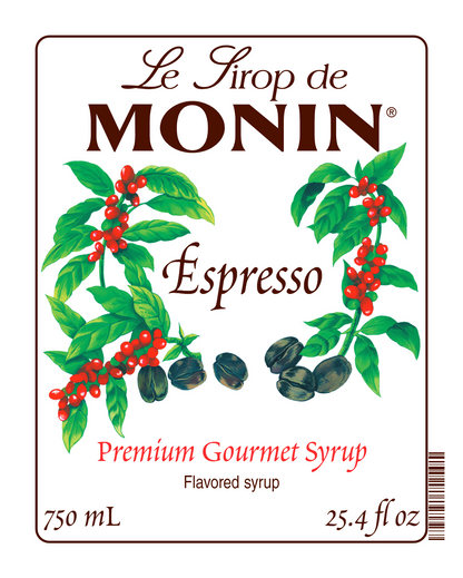 750ML MONIN ESPRESSO SYRUP BOTTLE LABEL
