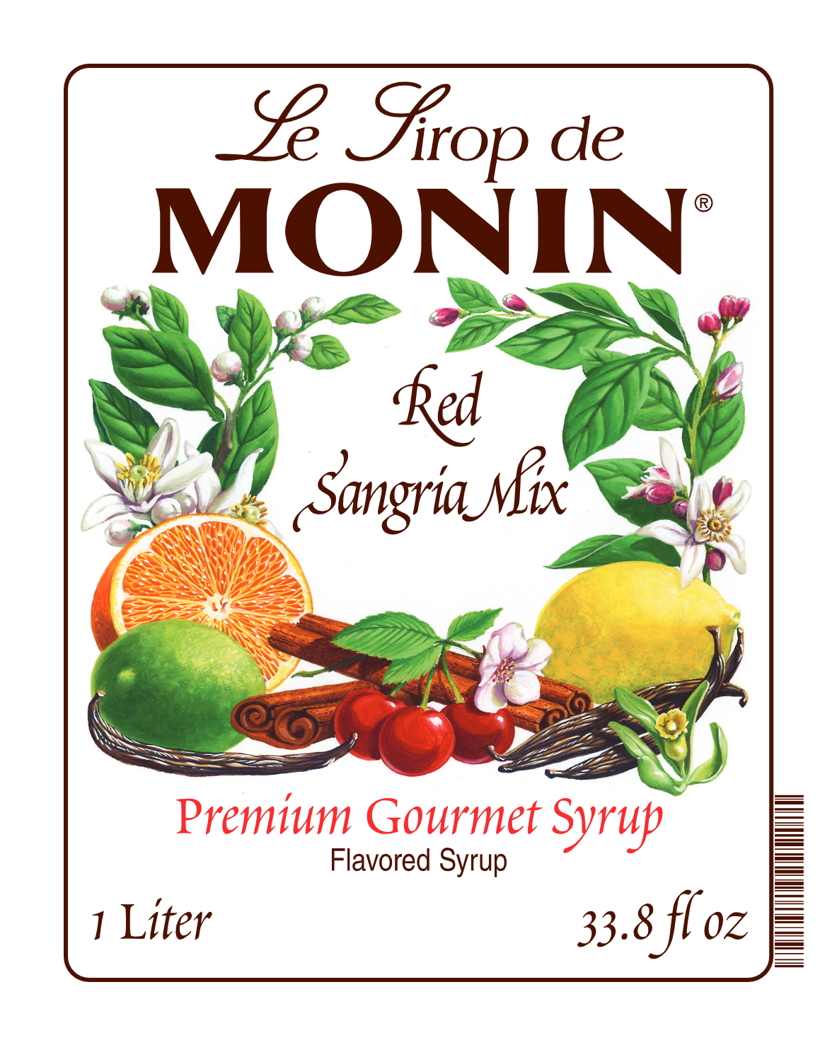 1L red sangria mix monin syrup label