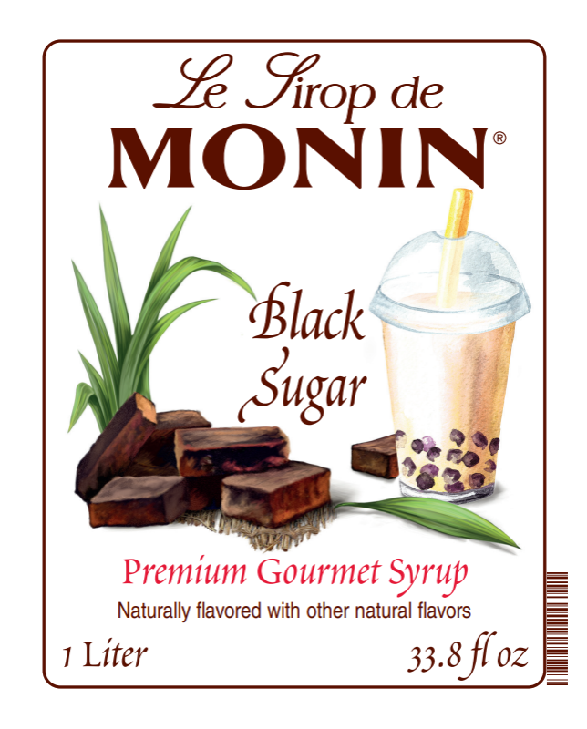 1L monin black sugar syrup label