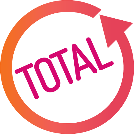 Circular logo with 'TOTAL' text and a pink and orange gradient