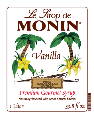 1L MONIN VANILLA SYRUP BOTTLE LABEL