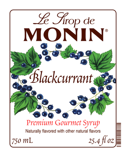 750ML monin syrup label of blackcurrrant 